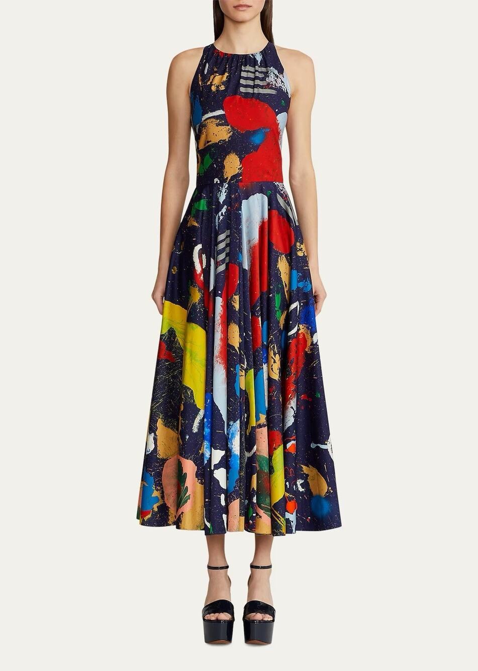 RALPH LAUREN COLLECTION Renshaw Paint Splatter Midi Dress Rainbow 6